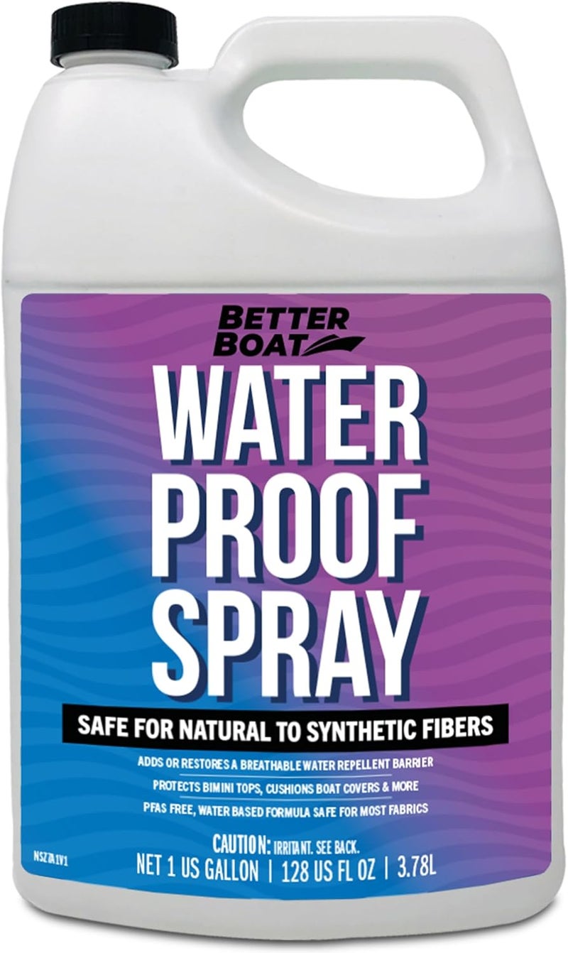 Better Boat Fabric Waterproof Spray, 1 Gallon Heavy Duty Waterproofing Protector and Water Proof Repellent for Outdoor Marine Canvas, Boat Tops, Vinyl Seats, Tents, Clothing, Boots, Jackets, and Clothes - Image 1